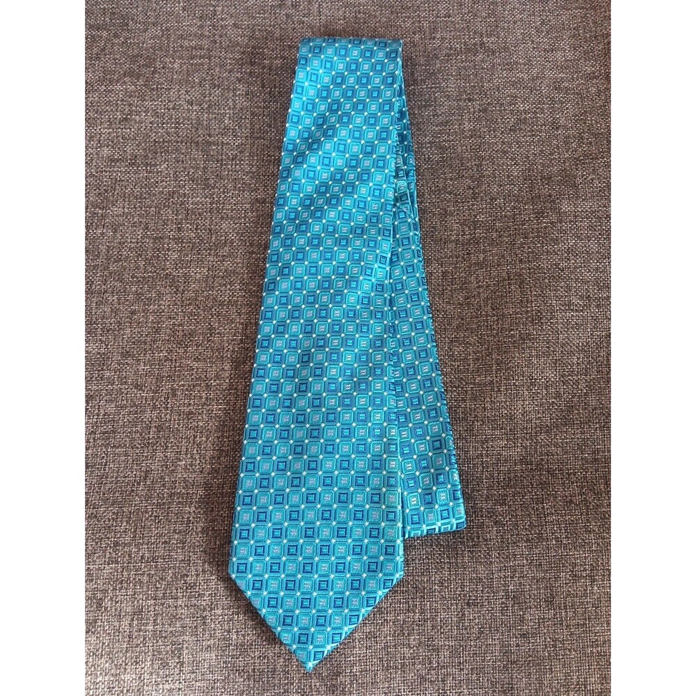 Tie 70s 80s 90s Y2K Mens Resilio Silk Aqua Blue Box 4 Wide 58 Long